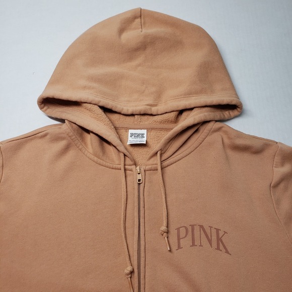 PINK Victoria's Secret Full Zip Hoodie Sweatshirt Womens XXL Brown Comfy Lounge - Picture 5 of 16
